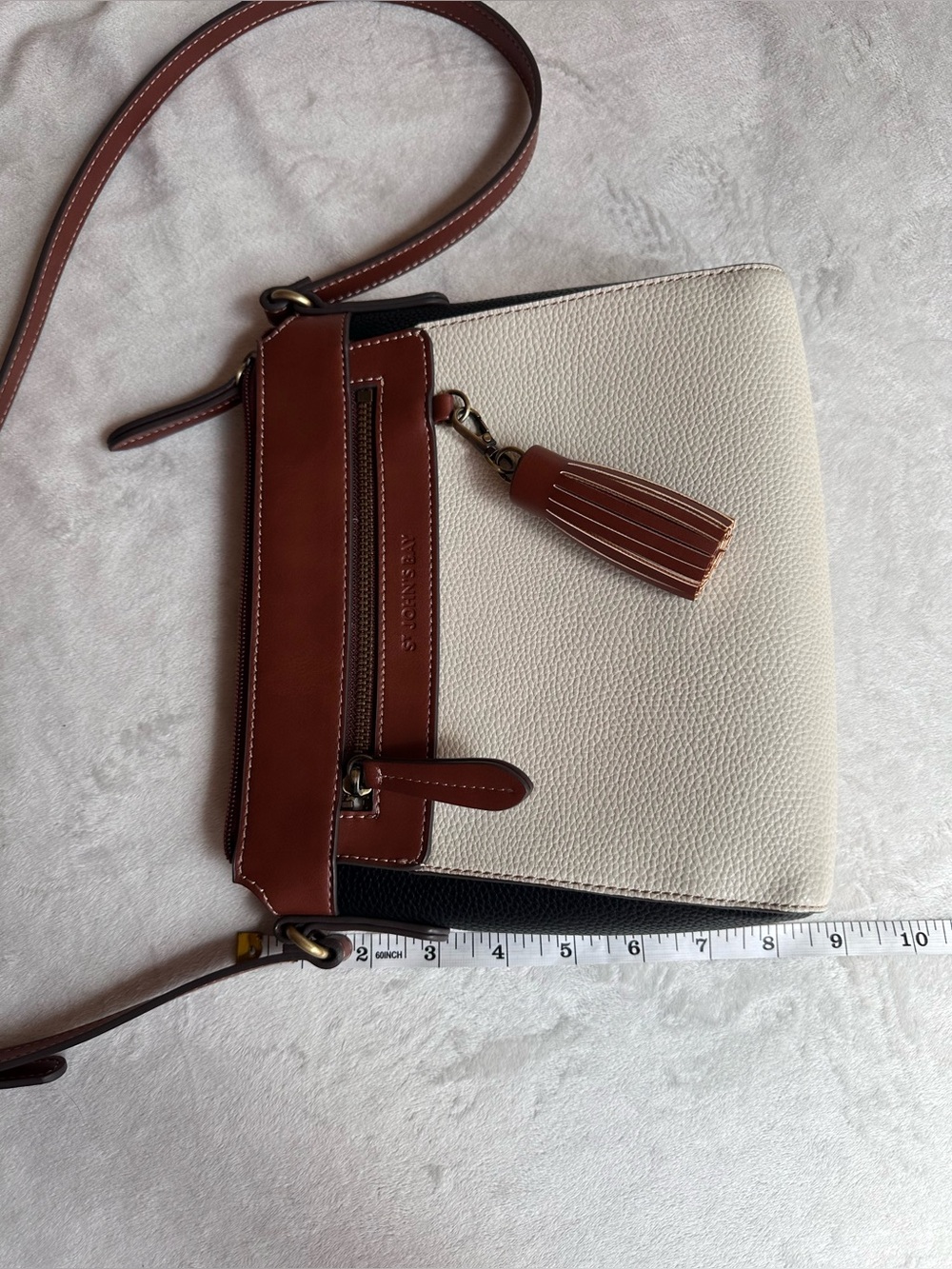 St. John's Bay Cream and Brown Crossbody with Tassel